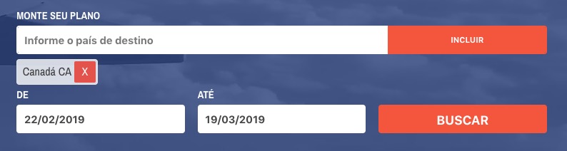 Selecionando o seu destino e os dias de início e fim da sua viagem. Selecionando o seu destino e os dias de início e fim da sua viagem.