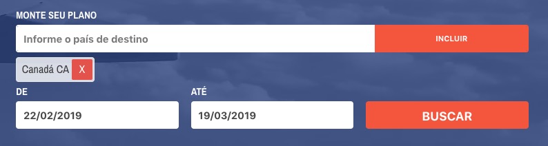 Selecionando o seu destino e os dias de início e fim da sua viagem.