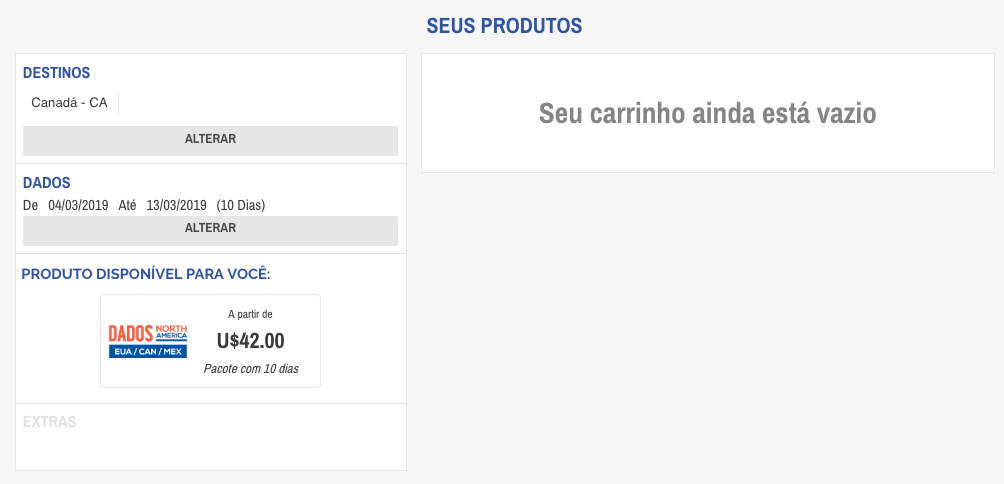 Tela do carrinho de compras. Tela do carrinho de compras.