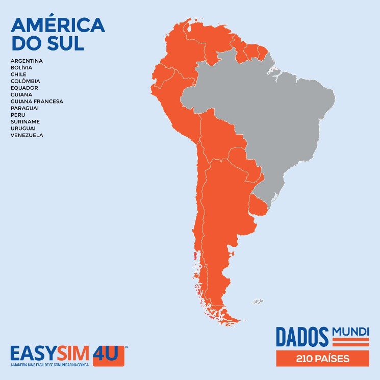 Cobertura da EasySIM4U na América do Sul.