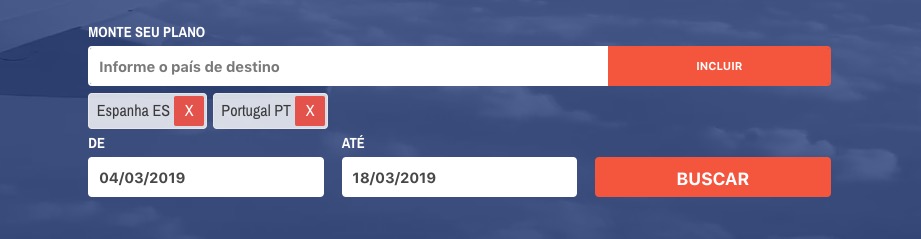 Selecionando o seu destino e os dias de início e fim da sua viagem. Selecionando o seu destino e os dias de início e fim da sua viagem.