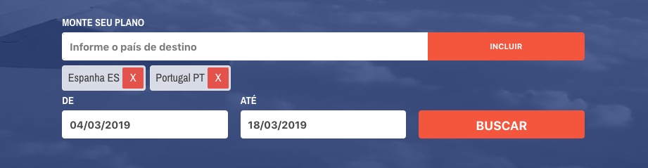 Selecionando o seu destino e os dias de início e fim da sua viagem.