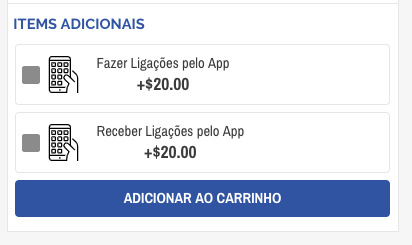Itens adicionais disponíveis para minha compra. Itens adicionais disponíveis para minha compra.