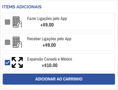 Itens adicionais disponíveis para minha compra.