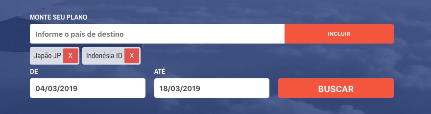 Selecionando o seu destino e os dias de início e fim da sua viagem. Selecionando o seu destino e os dias de início e fim da sua viagem.