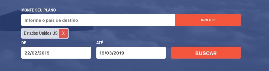 Selecionando o seu destino e os dias de início e fim da sua viagem. Selecionando o seu destino e os dias de início e fim da sua viagem.