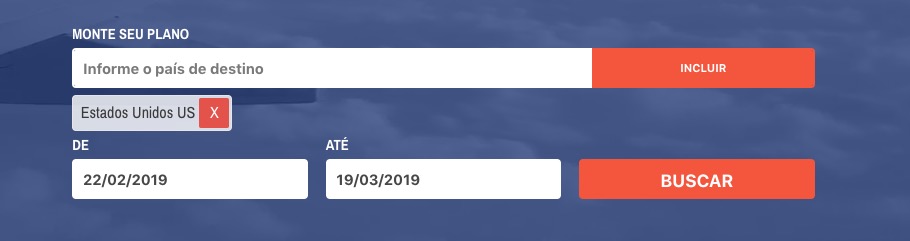 Selecionando o seu destino e os dias de início e fim da sua viagem.