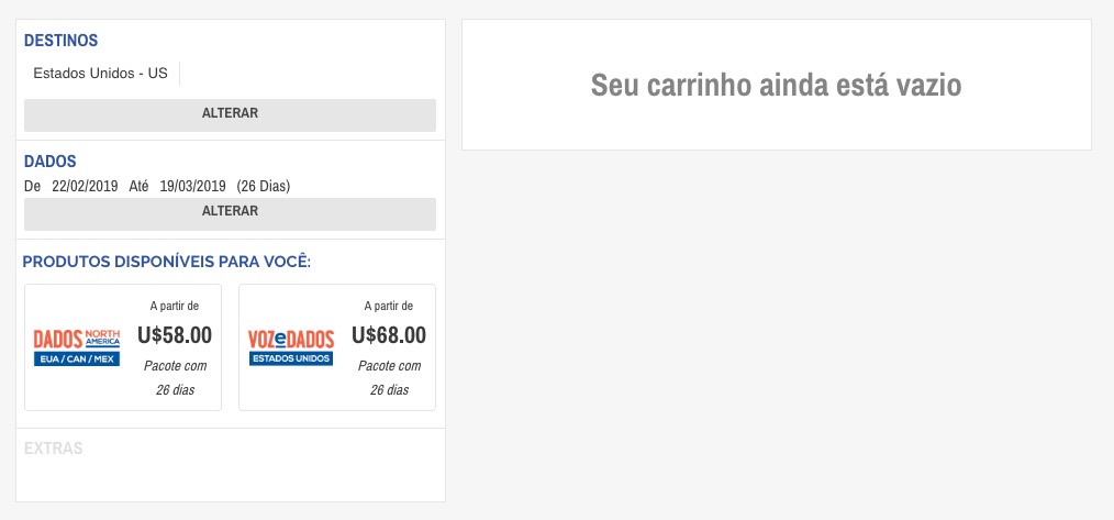 Tela do carrinho de compras. Tela do carrinho de compras.